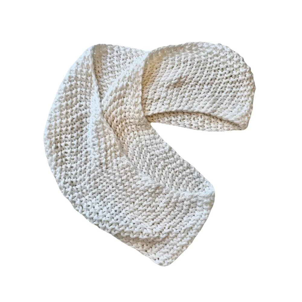 Hand Knit White Chunky Crochet Soft  Infinity Loop Circle Large Scarf 76”
